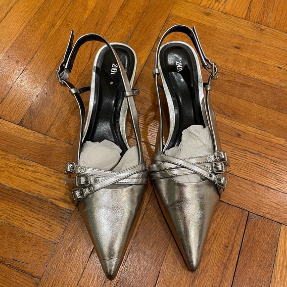 Zara Silver Strappy Slingbacks - Picture 7 of 9
